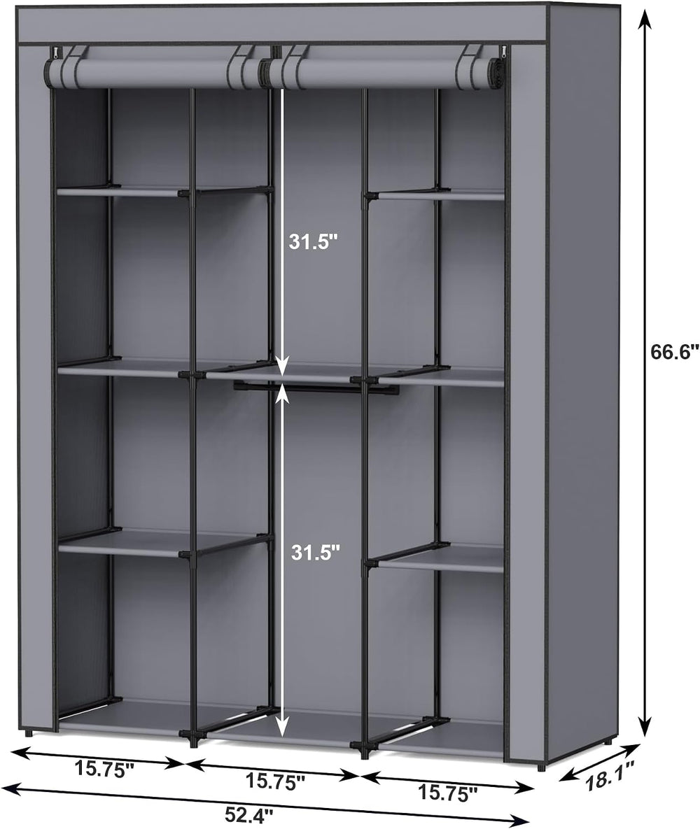 Portable Closet, Wardrobe Closet with 10 Storage Shelves and 2 Hanging Rods, ...
