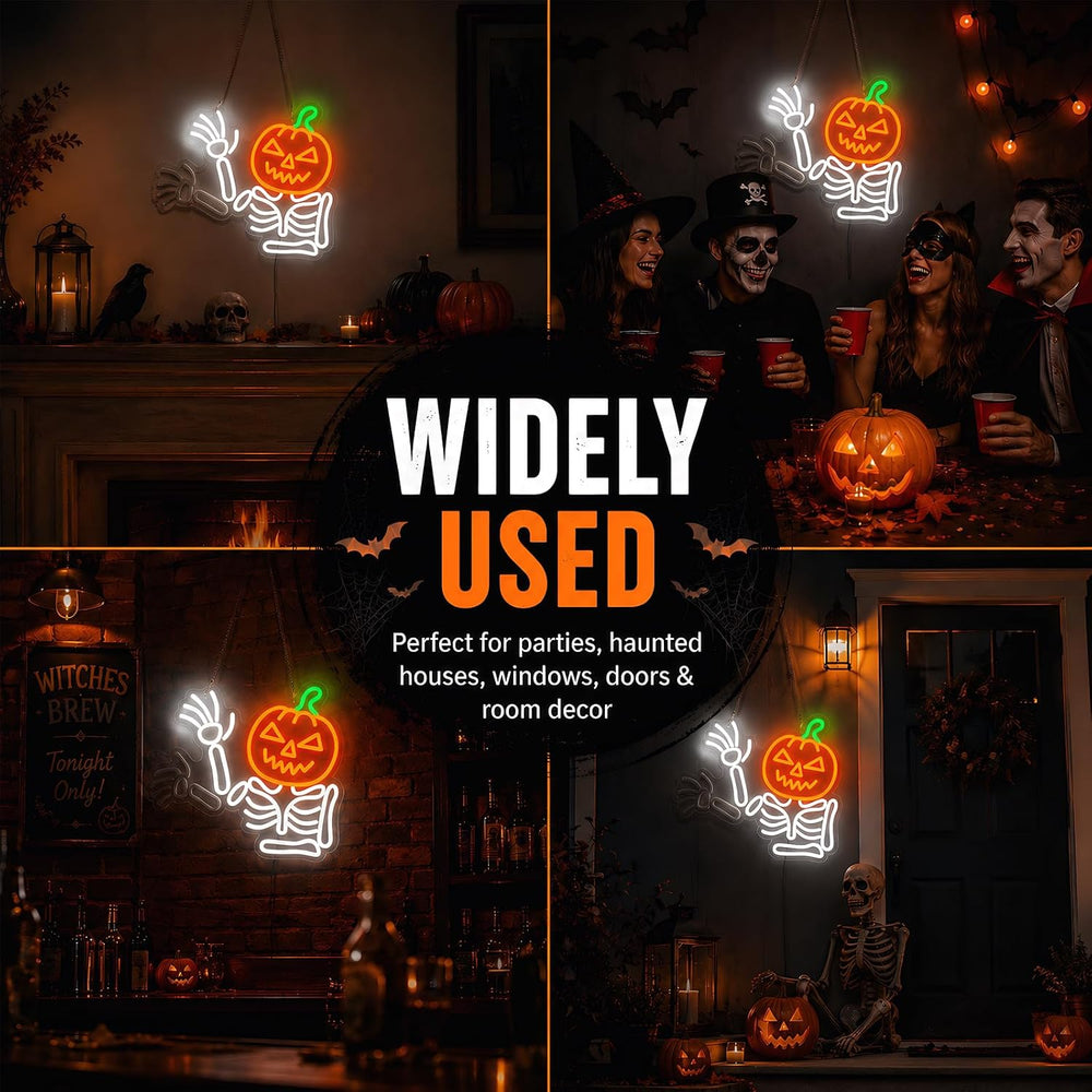 Waving Pumpkin Skeleton Neon Sign, Flashing Halloween Neon Sign, Dimmable Sku...