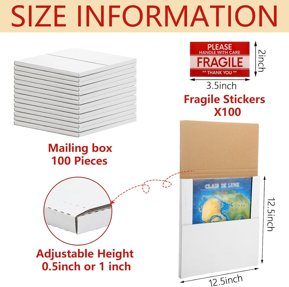 Geyoga 100 Pack Vinyl Record Mailers 12.5" x 12.5" x 1" White ...