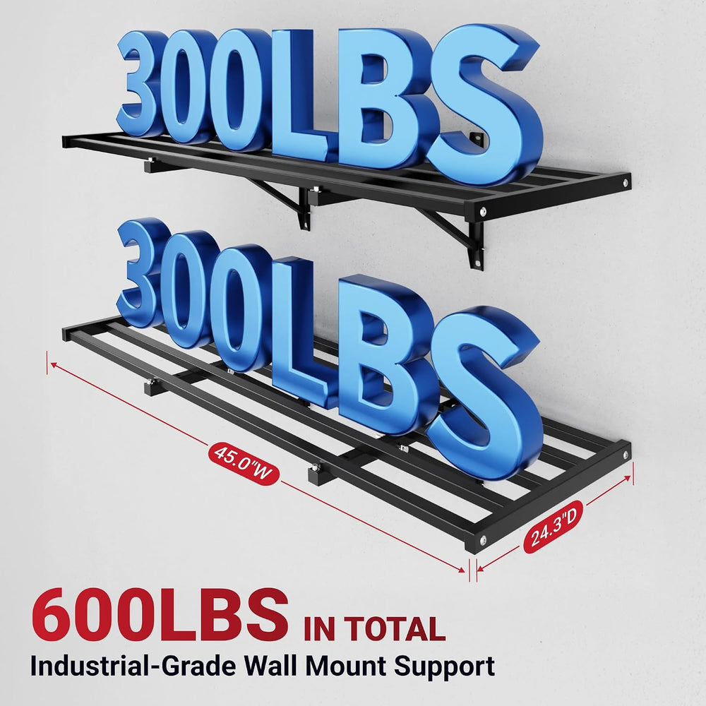 FLEXIMOUNTS Fold-Down 4-Pack 2x4ft Garage Wall Shelving, 600lbs Load, Black
