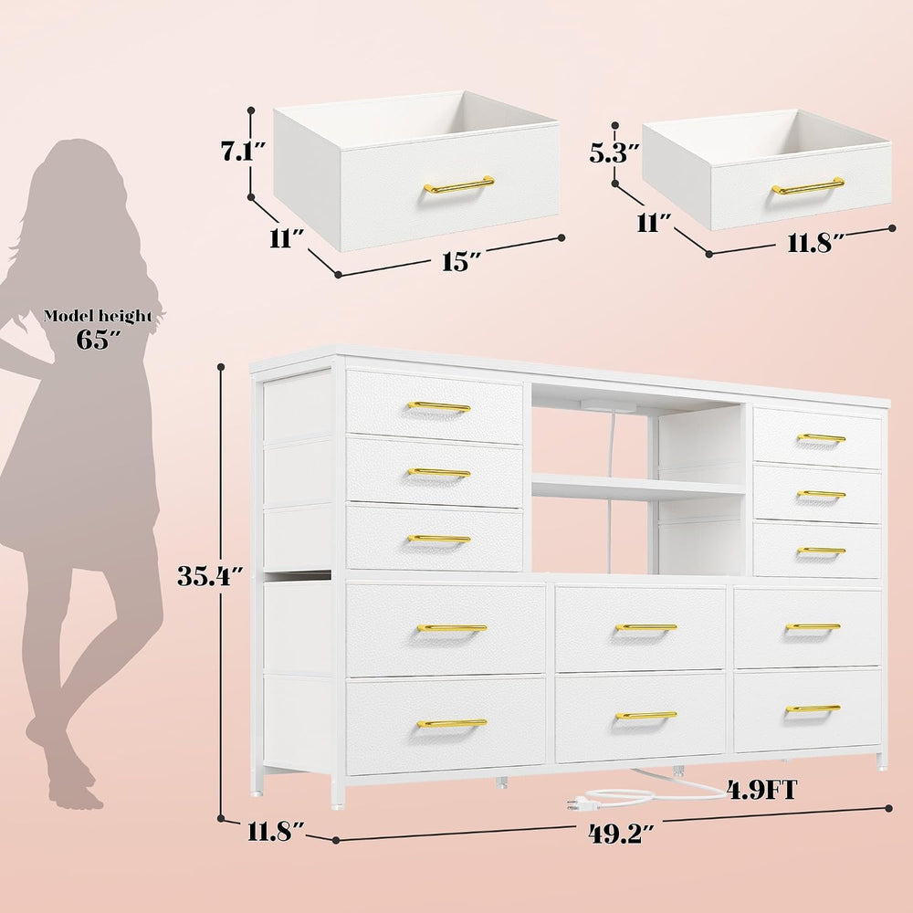 EnHomee Dresser for Bedroom with LED Lights & Charging Station