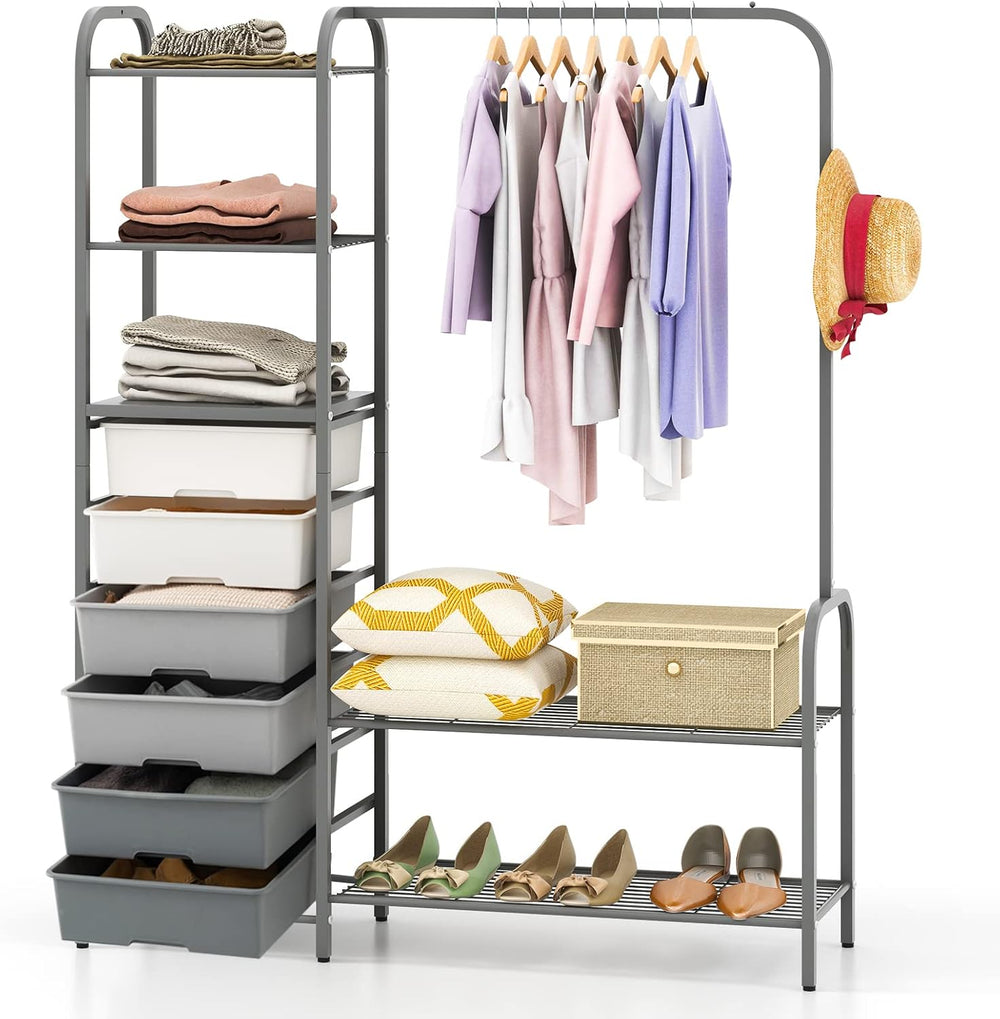Tangkula Heavy Duty Clothes Rack with 6 Removable Drawers, 3-Tier Open Shelve...