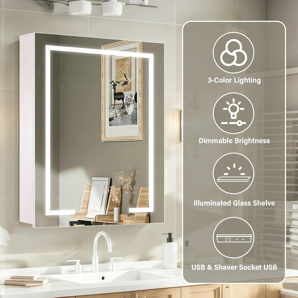 LED Medicine Cabinet with Light,Mirror Cabinet with Cosmetics Storage Rack,3X...