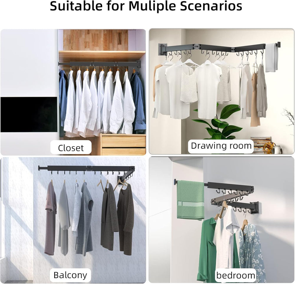 Kelisiting Foldable Clothes Drying Rack, 2 Fold Laundry Drying Rack Wall Moun...