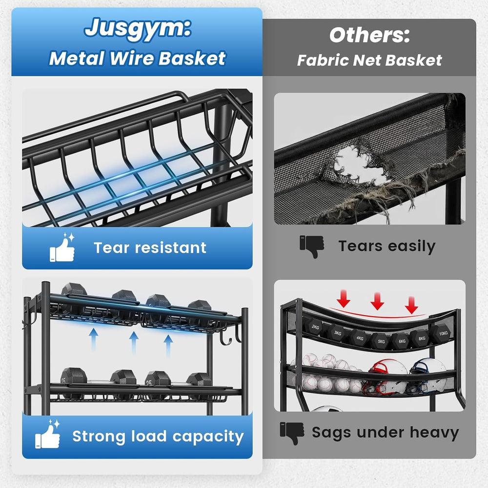 Garage Sports Equipment Organizer with Wheels, All-in-One Ball Storage