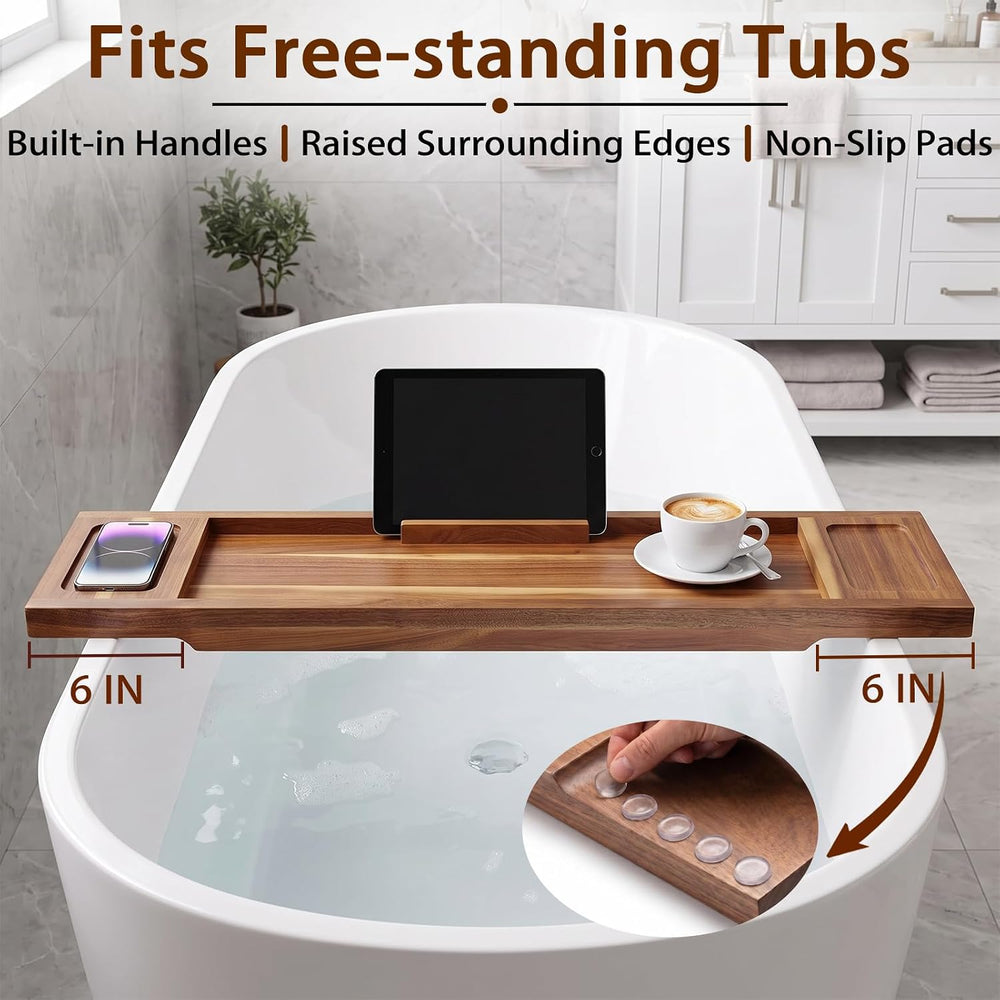 Acacia Wood Bathtub Tray, 35"x10" Large Bath Tray for Free-standing...