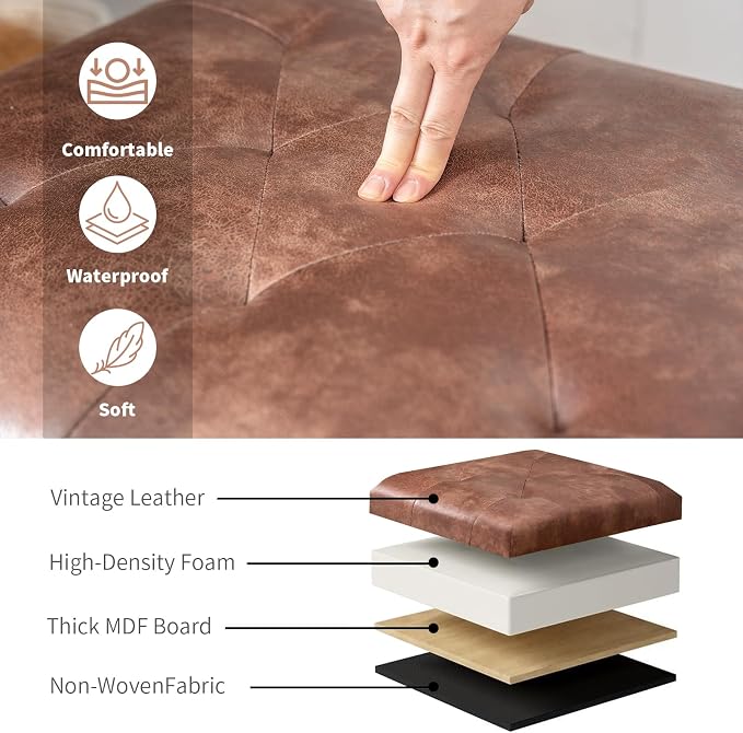 Joveco Leather Storage Ottoman, Foot Rest Stool