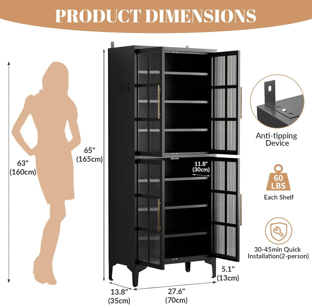 8-Tier 65" Tall Metal Shoe Cabinet with 4 Acrylic Doors