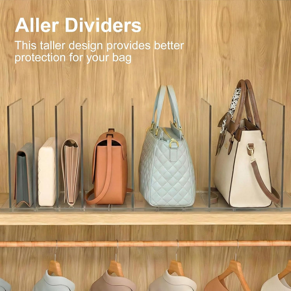 SortNStore Bag & Purse Organizer for Closet: Adjustable Clear Dividers