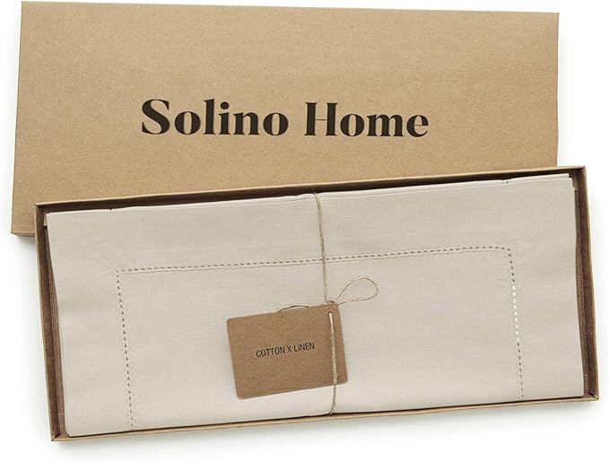 Solino Home Linen Hemstitch Table Runner 60 Inches - Cotton Linen Small Table...