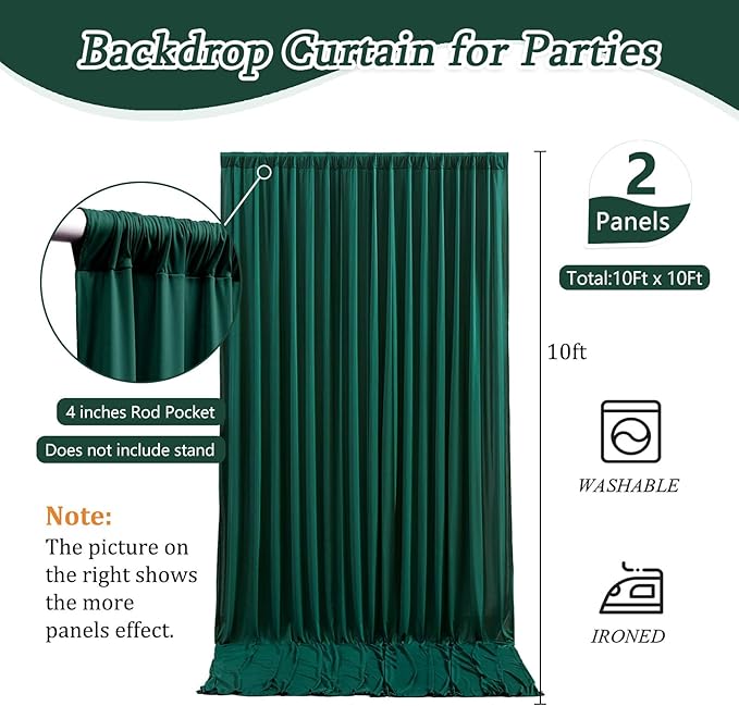 10 x 10 Feet Dark Green Backdrop Curtain for Partie, Background Curtains for ...