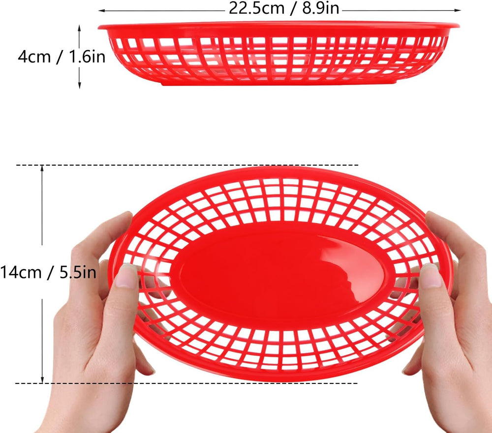 100 Pcs 9 x 5.7 Inch Red Oval Fast Food Baskets, Sturdy Plastic Food Serving ...