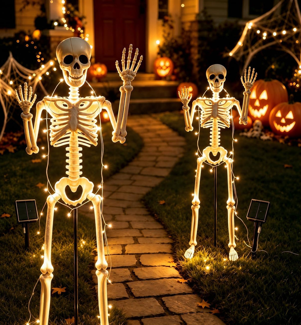 36" Solar Halloween Skeleton Decorations with Metal Stake & Warm Lights