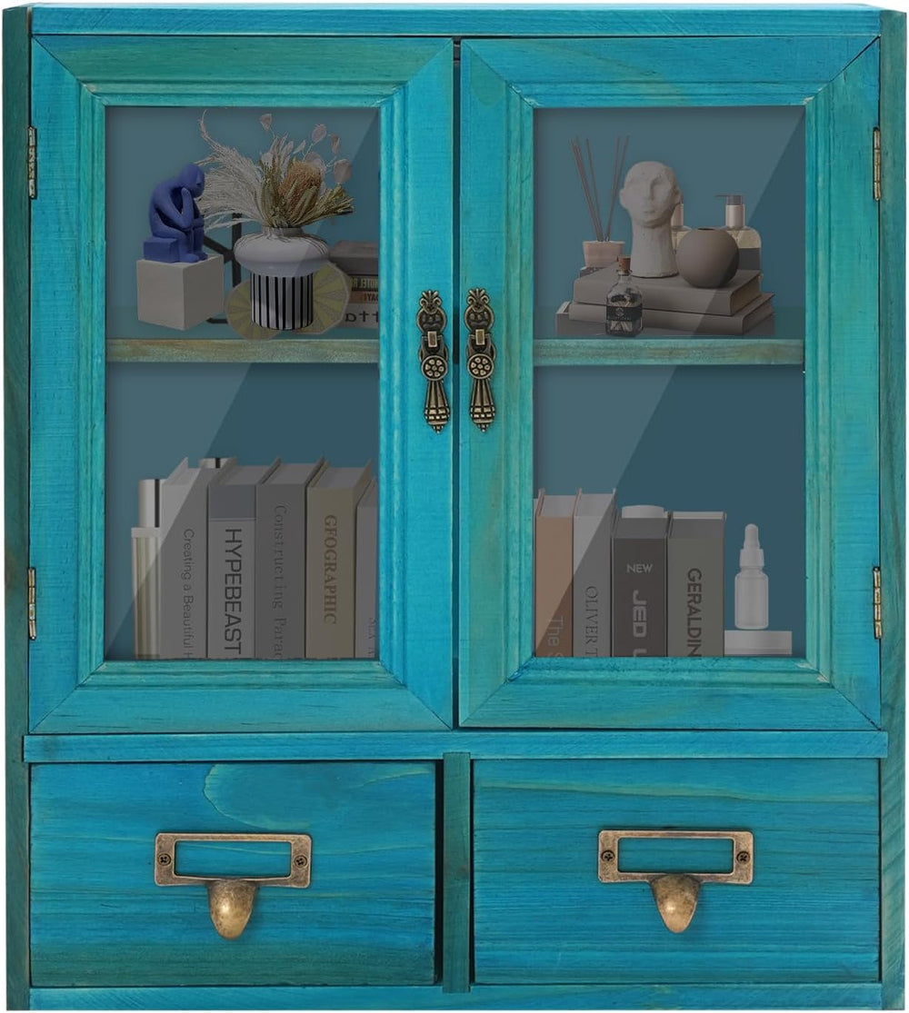 2-Tier Wooden Storage Cabinet with Double Doors & 2 Drawers, Stylish Apot...