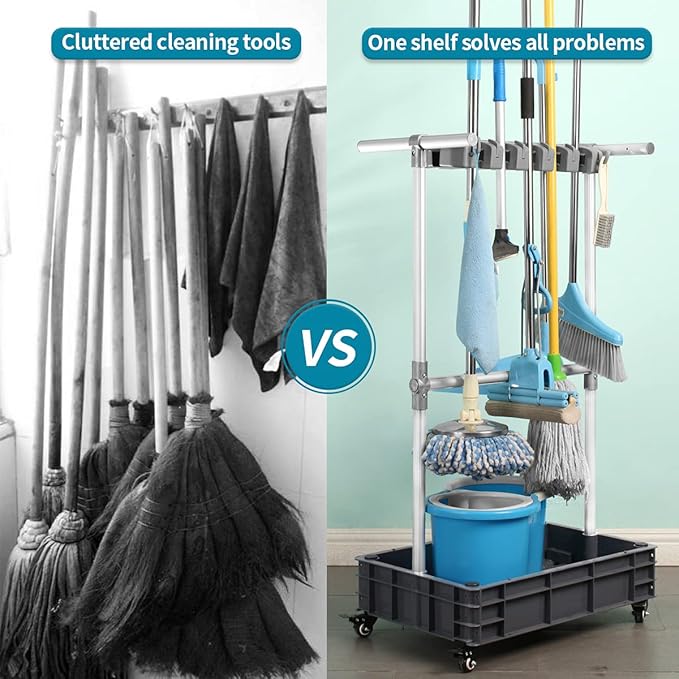 Broom And Mop Holder Put Wet Mops Movable Floor-Mounted Mop Rack Floor Standing