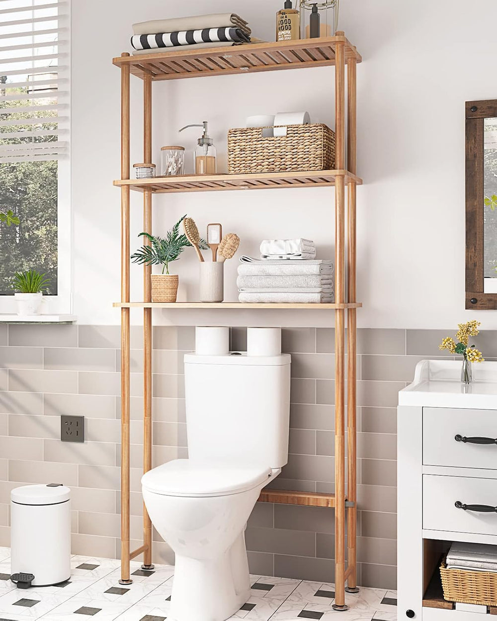 AmazerBath Bamboo Over The Toilet Storage Shelf, 3-Tier Bathroom Over Toilet ...