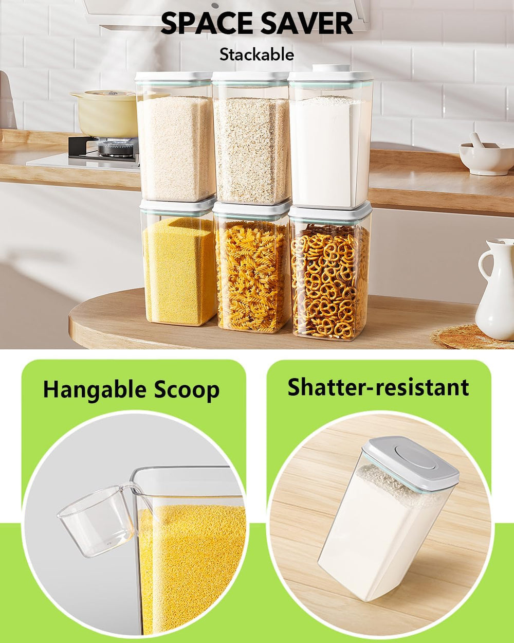Airtight Food Storage Container with Pop Lid & 130ml Scoop, 4L/4.2qt *2 B...
