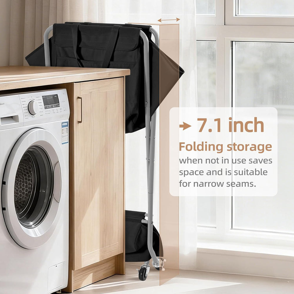 STORAGE MANIAC Collapsible Laundry Cart with Wheels 35.6"H Removable Can...