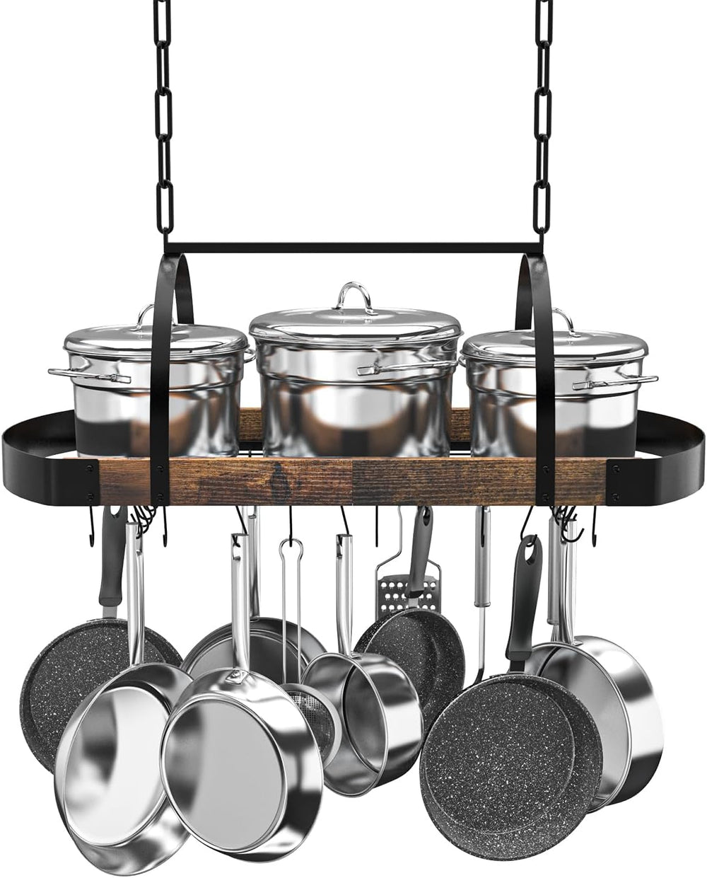 Hanging Pot Rack, 32-Inch Ceiling Pot Rack, 16 S Hooks, 100 lb Capacity