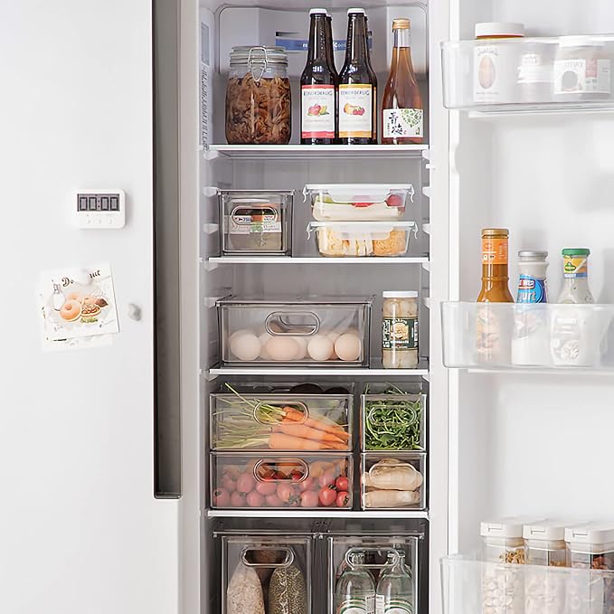 MineSign 4 pack Stackable Refrigerator Organizer Bins Pull-Out Drawers
