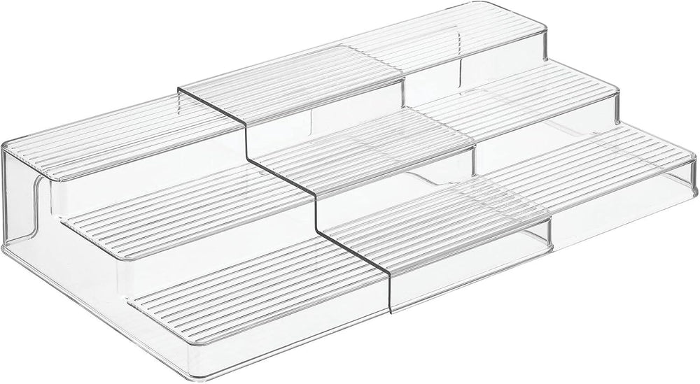 mDesign Plastic Expandable 3-Tier Storage Cabinet Shelf Organizer - Clear