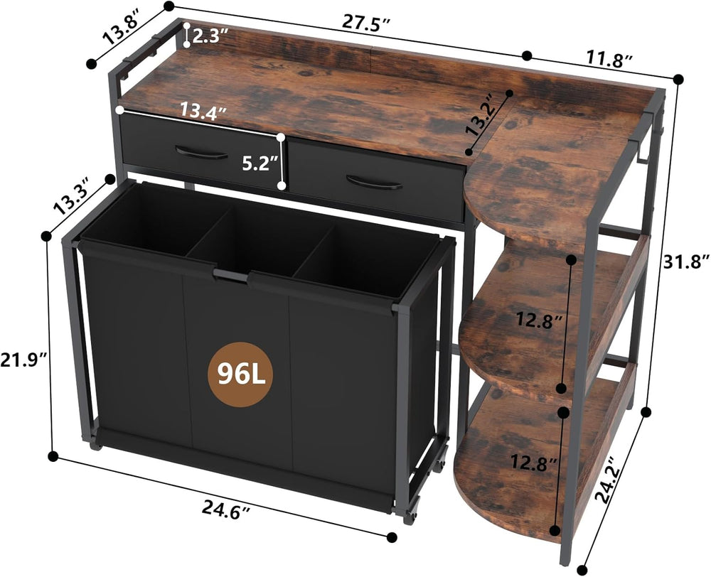 Gyfimoie Laundry Hamper,L Shaped Laundry Basket with Large Desktop & 2 Dr...