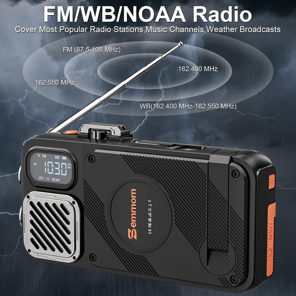 22000mAh Emergency Weather Radio, Solar Hand Crank, NOAA FM (Orange)