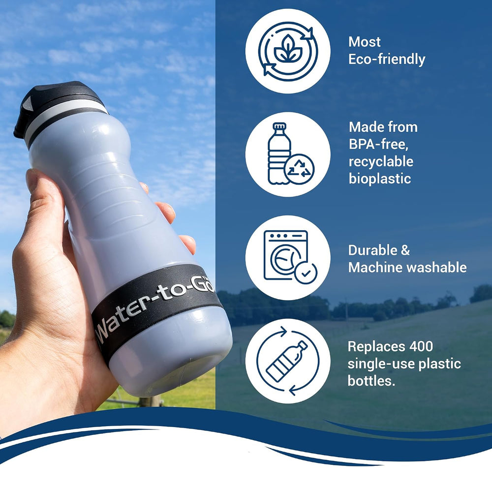 Water-to-Go Water Purifier Bottle for Hiking, 18.5oz Value Bundle