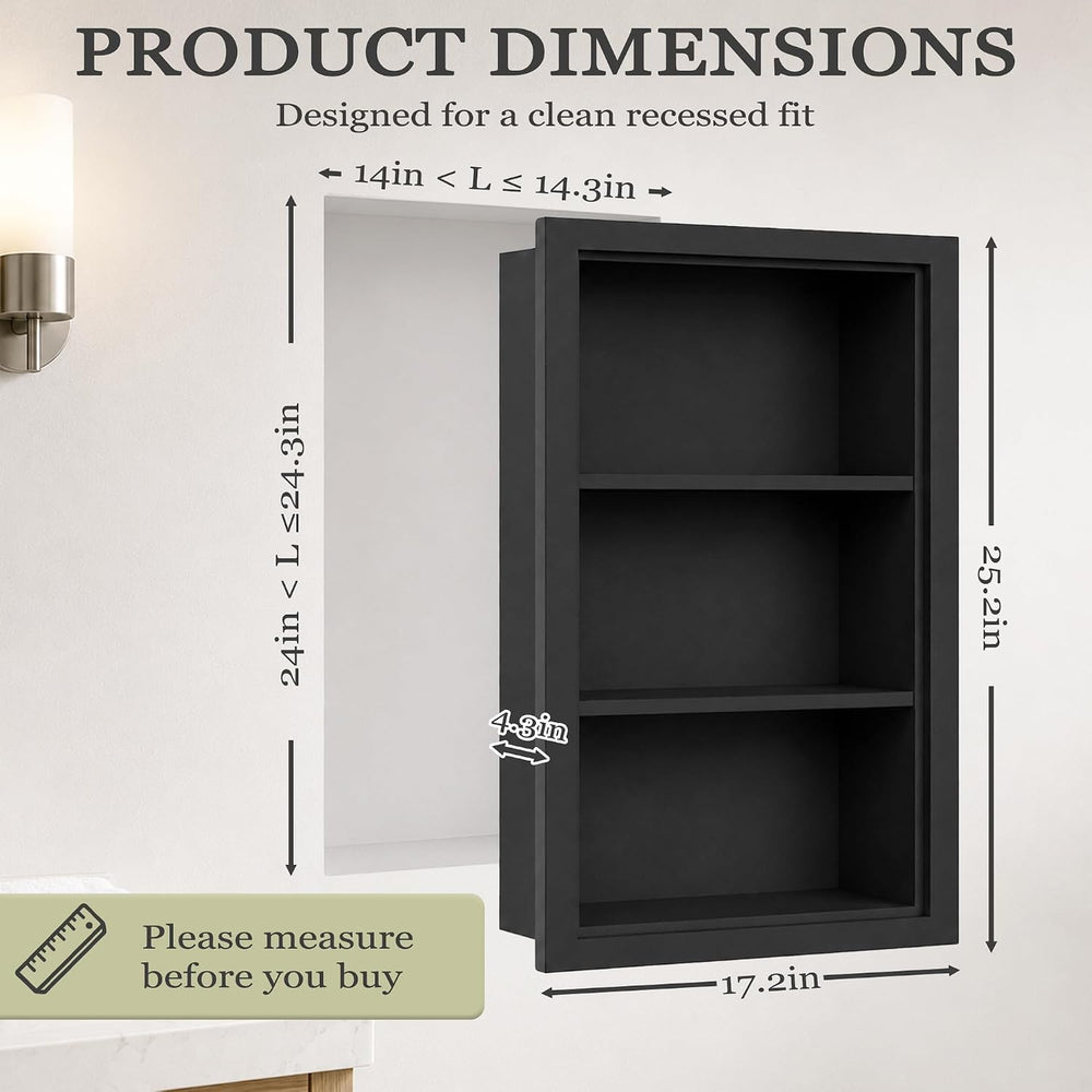 14" x 24" Recessed Medicine Cabinet with 3-Tiers Shelves, Solid Woo...