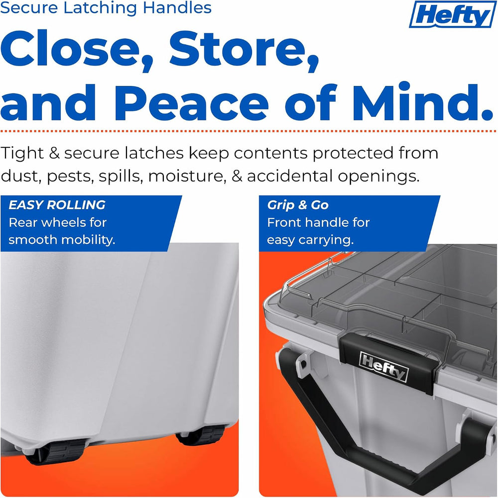 Hefty MAX Pro 28 Gal Storage Bins with Clear Lids, Stackable, 4 Pack, Grey