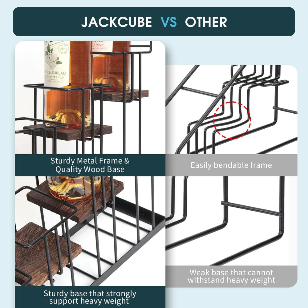 Coffee Syrup Organizer Rack, Rustic Wood and Metal Wire, 4-Tier Display Holde...