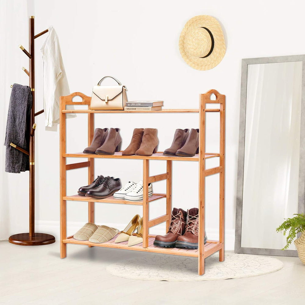 Casart 4-Tier Bamboo Shoe Rack with Boots Storage, Freestanding Wooden Displa...
