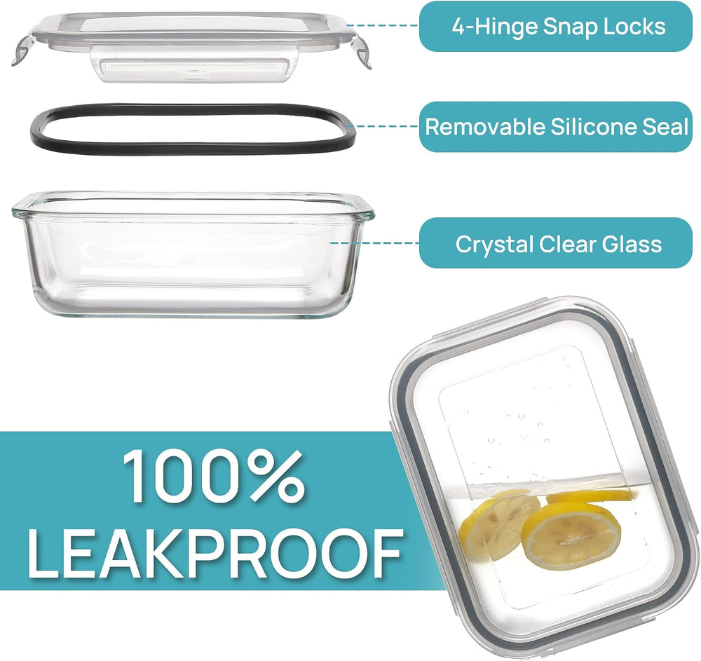 Vtopmart 5 Pack 35oz Glass Food Storage Containers with Lids, Grey