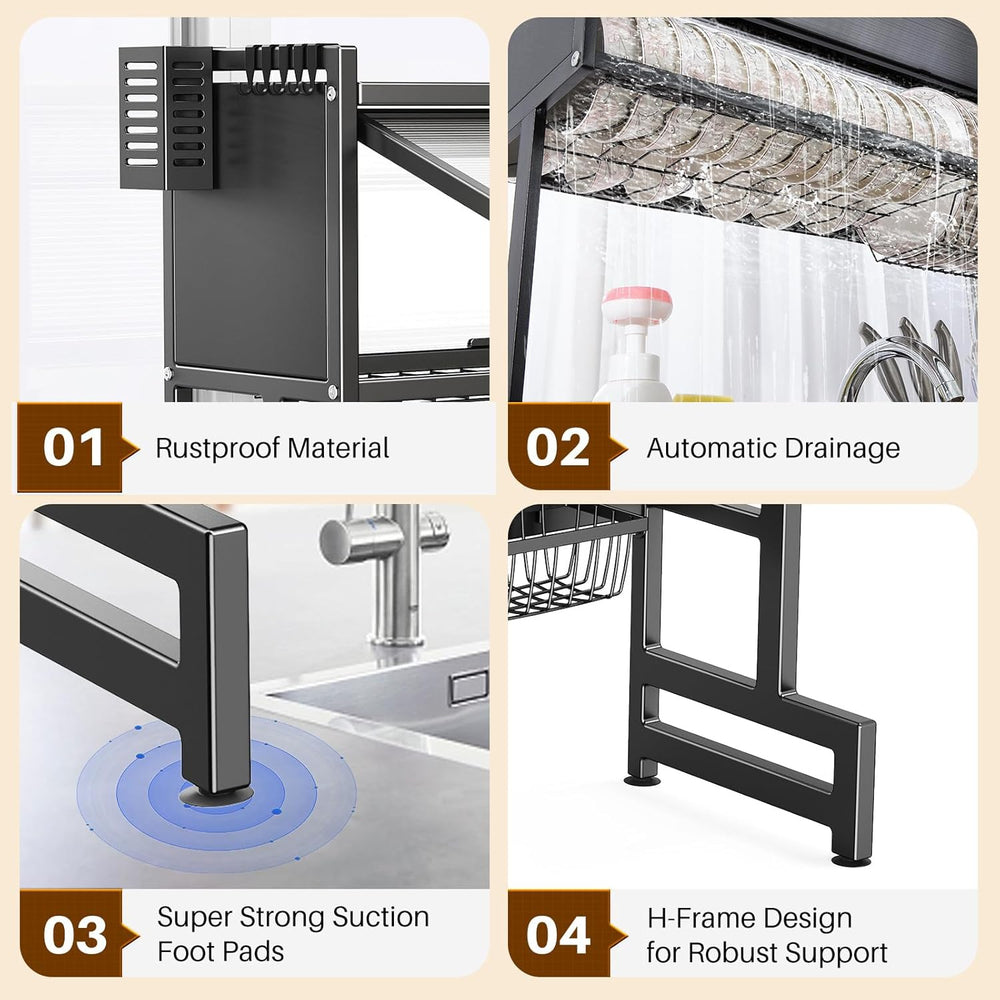 Over The Sink Dish Drainer Drying Rack 3 Tiers with Cover, Keep Kitchen Sink ...