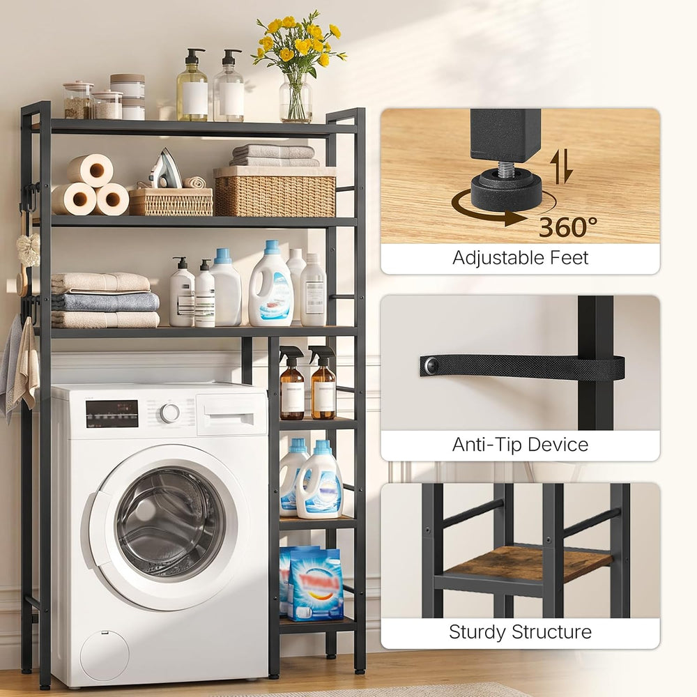 Over The Toilet Storage with Side Rack, 6-Tier Bathroom Organizer Shelf