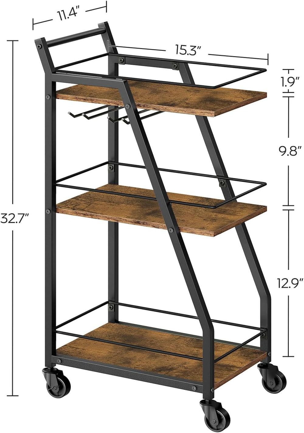 YATINEY Bar Cart, 3-Tier Home Bar Serving Cart with Wheels, Drink Cart with G...