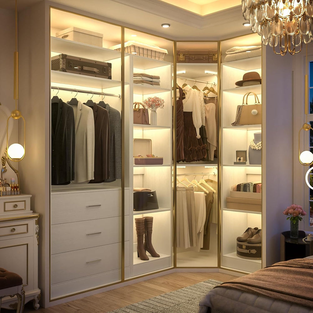 Besiost Corner Closet System with 3 Drawers, Corner Closet Organizer System
