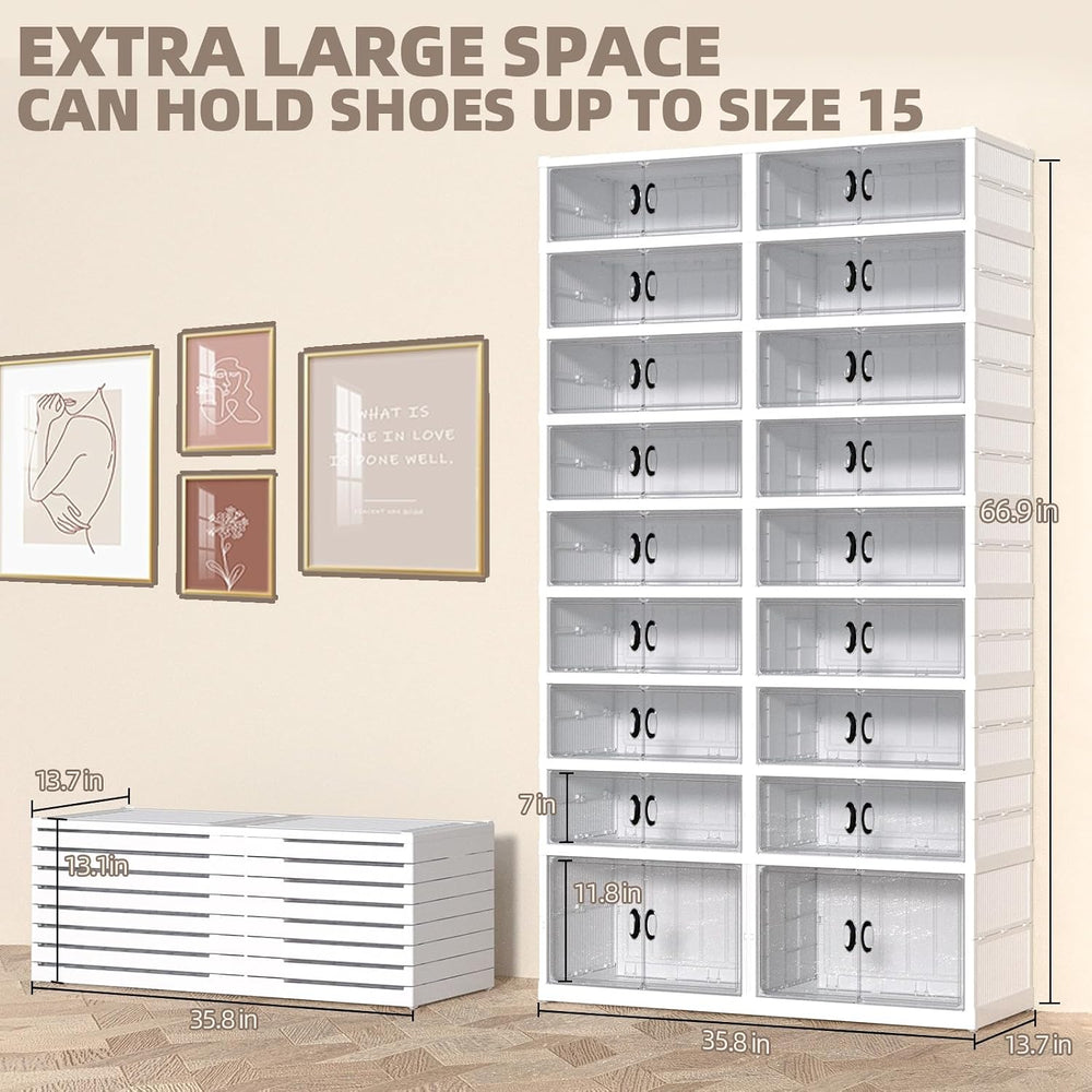 FAHKNS 9 Tier 36 Pair Folding Shoe Rack with Wheels and Magnetic Doors,Stacka...