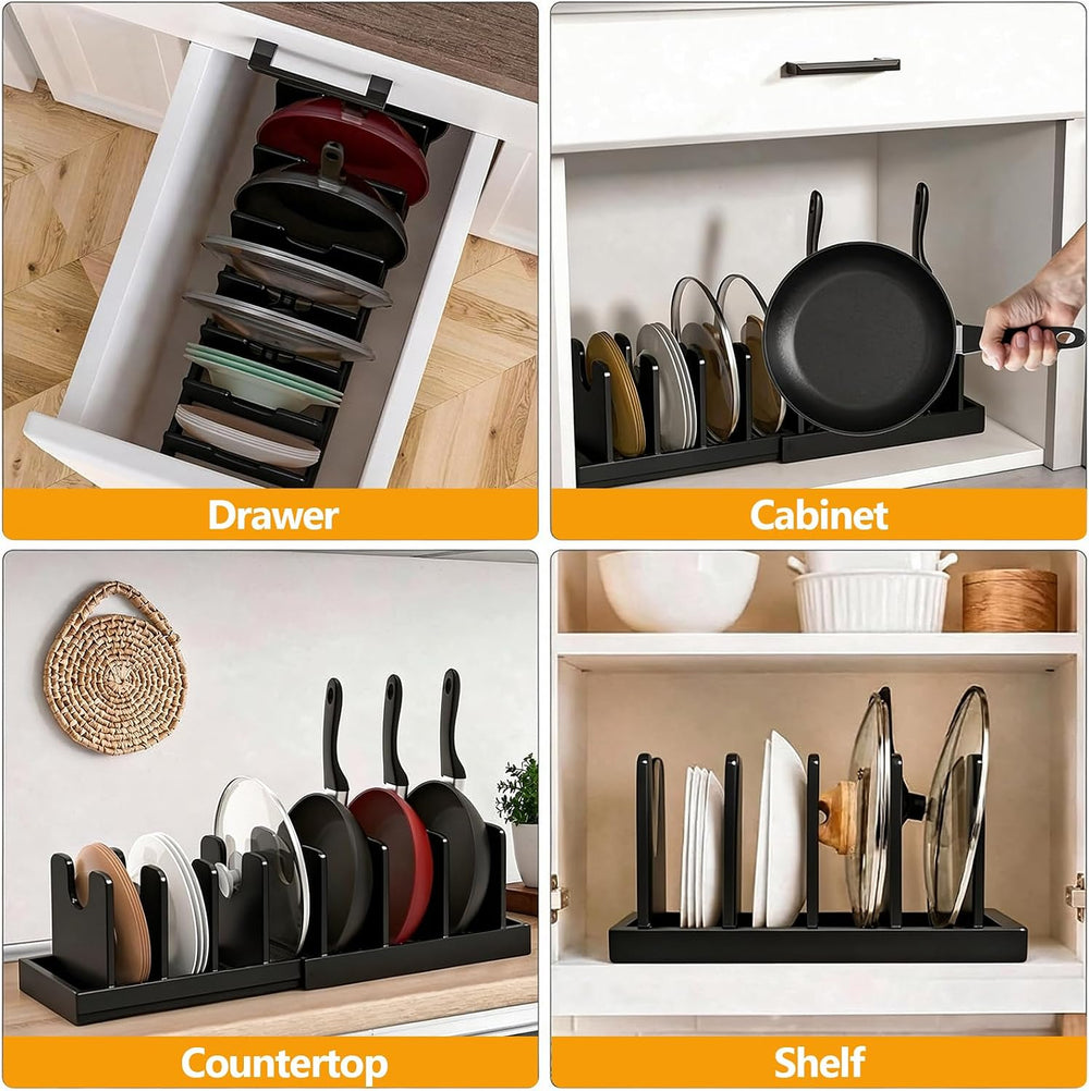 Bamboo Expandable Pot Lid Organizer,Pots and Pans Organizer inside Cabinet