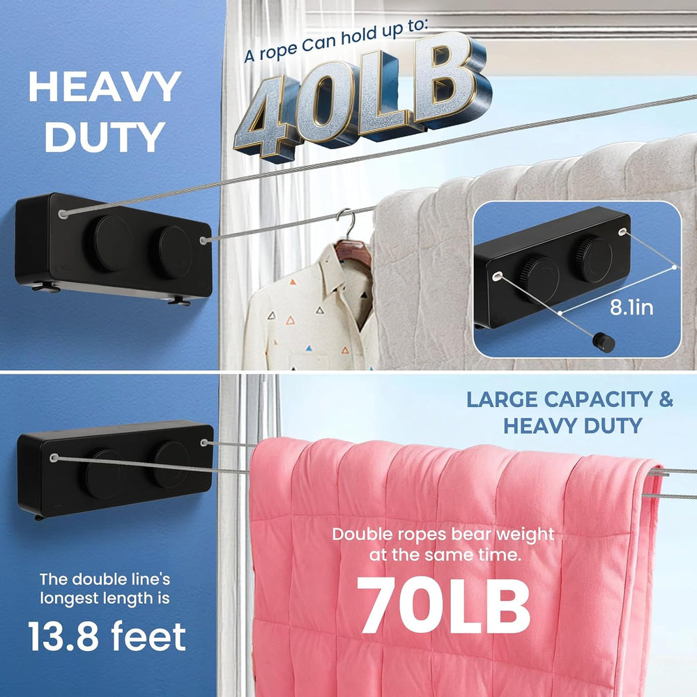 Retractable Clothesline Indoor Outside Heavy-Duty, Upgrade 304 Double Stainle...