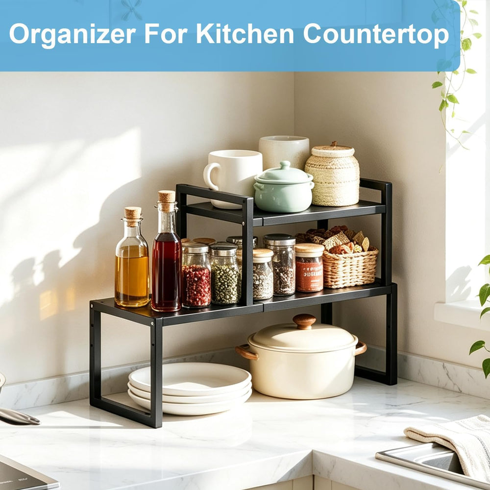 2 Pack Expandable Kitchen Cabinet Shelves Organizer, Stackable Adjustable Cab...