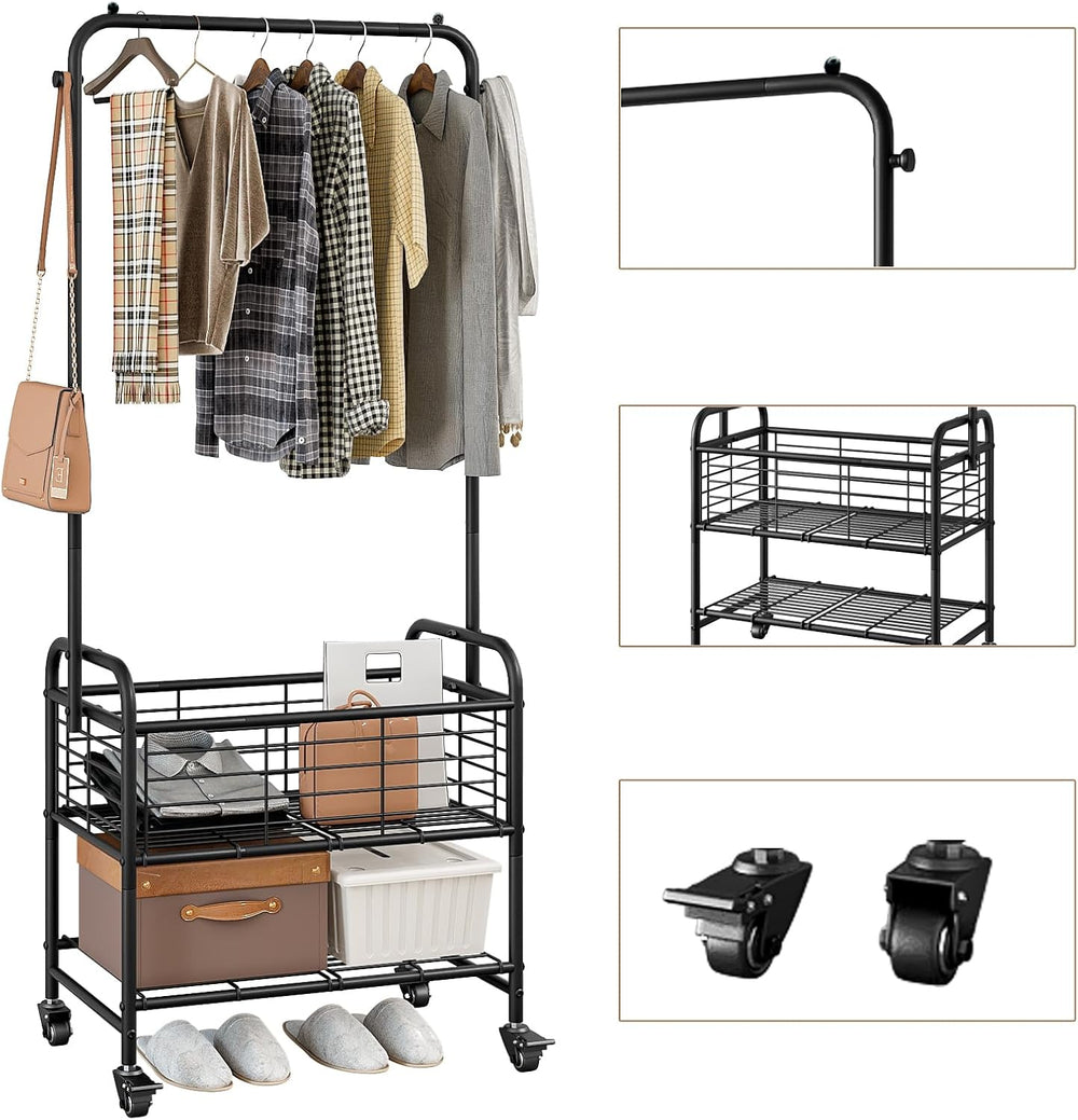 SUOERNUO Laundry Cart with Basket Hanging Rack Sorter with Wheels Shelf