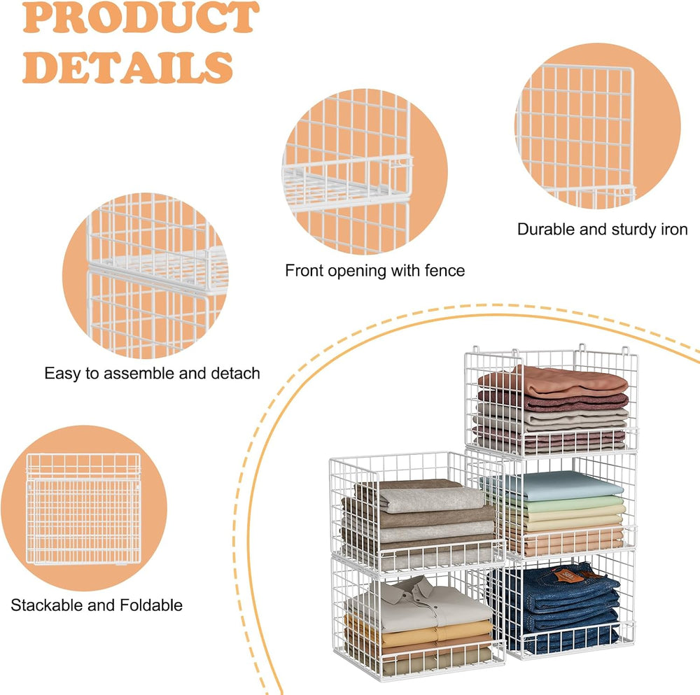 5-Tier Stackable Closet Organizers and Storage Baskets, Closet Shelf Organize...