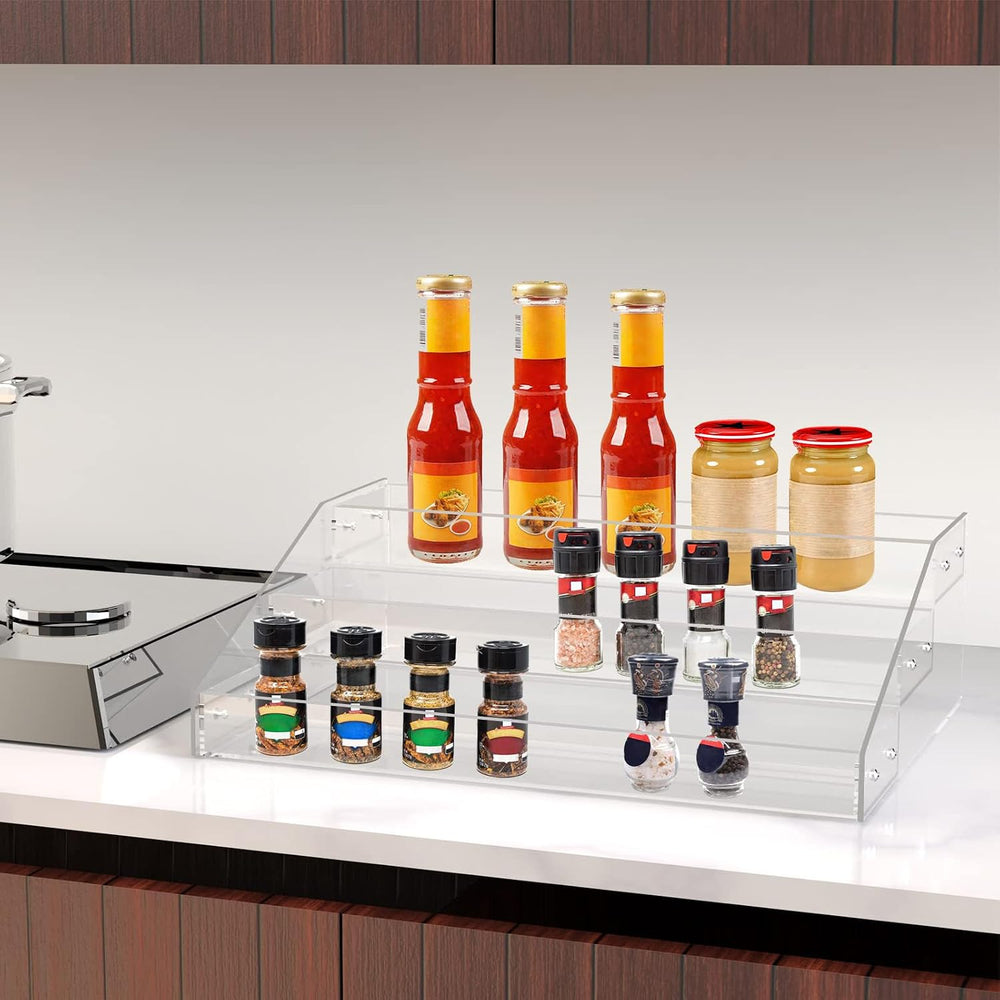 Wide 3-Tier Clear Acrylic Spice Rack for Countertops