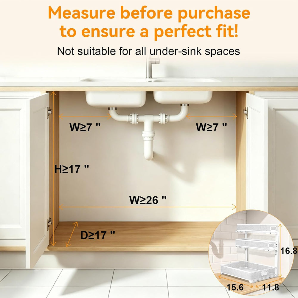 3 Tier Adjustable Under Sink Organizer for Bathroom & Kitchen(2Pack, White)