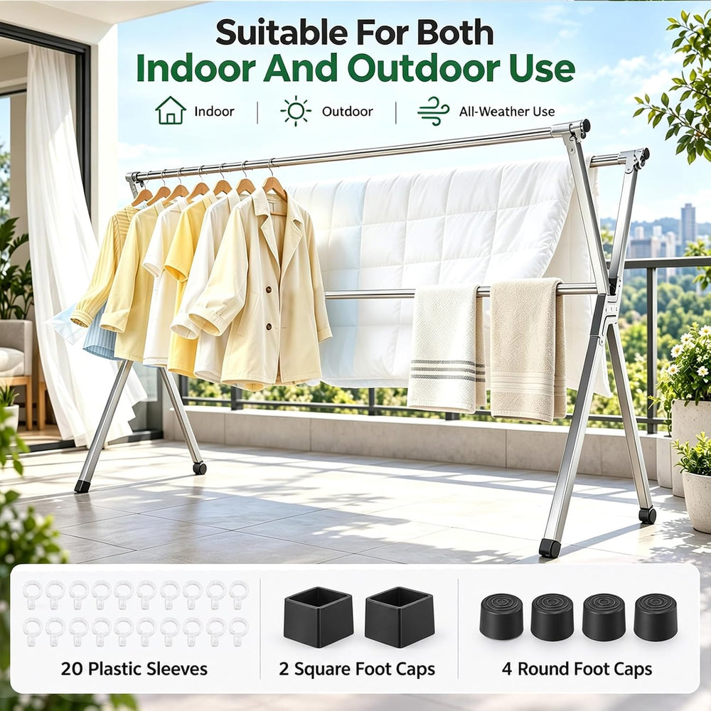 Clothes Drying Rack with 20 Hooks, Extendable for Indoor & Outdoor