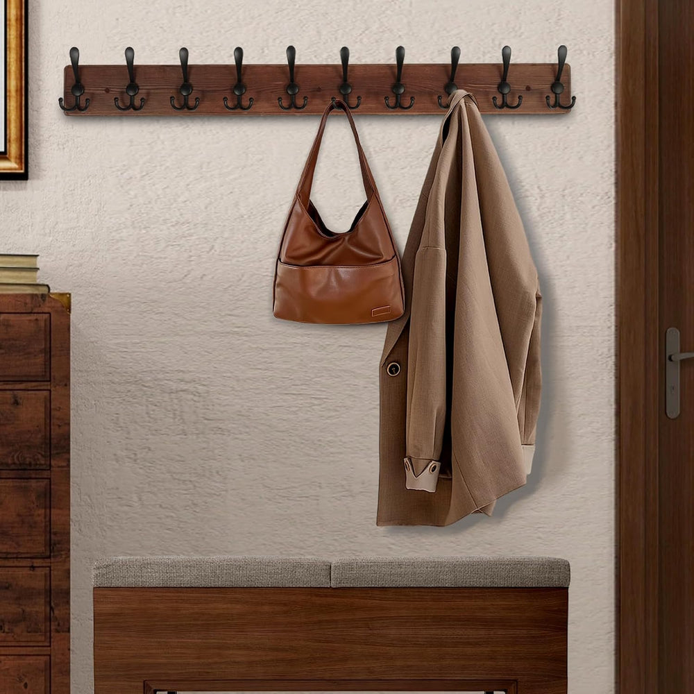 Large Coat Rack Wall Mount 38.6'' Rustic Wood Coat Rack Hook Long Coa...