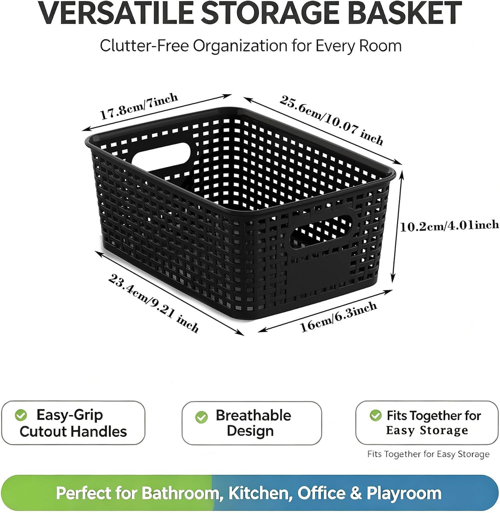 Black Plastic Storage Baskets for Organizing, 12 Pack