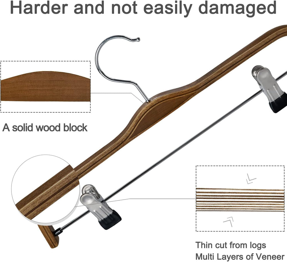 TOPIA HANGER Wooden Pants Hangers, Slim Natural Wood Skirt Hangers with Anti-...