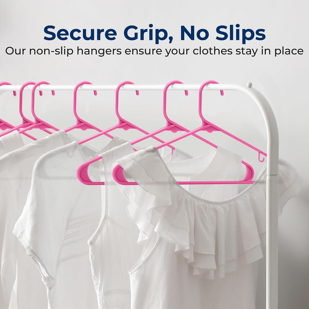 SereneLife 200 Pink Plastic Hangers Non-Slip Coat and Clothes Hanger Set Slim...